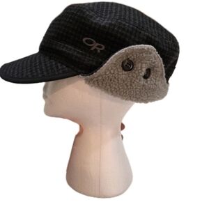 Outdoor Research Yukon Cap Hat Wool Poly Size Large Grey Plaid Ear Flaps Sherpa